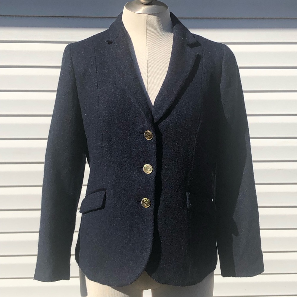 Talbots Size 10 Navy Blue Blazer with Floral Print Lining